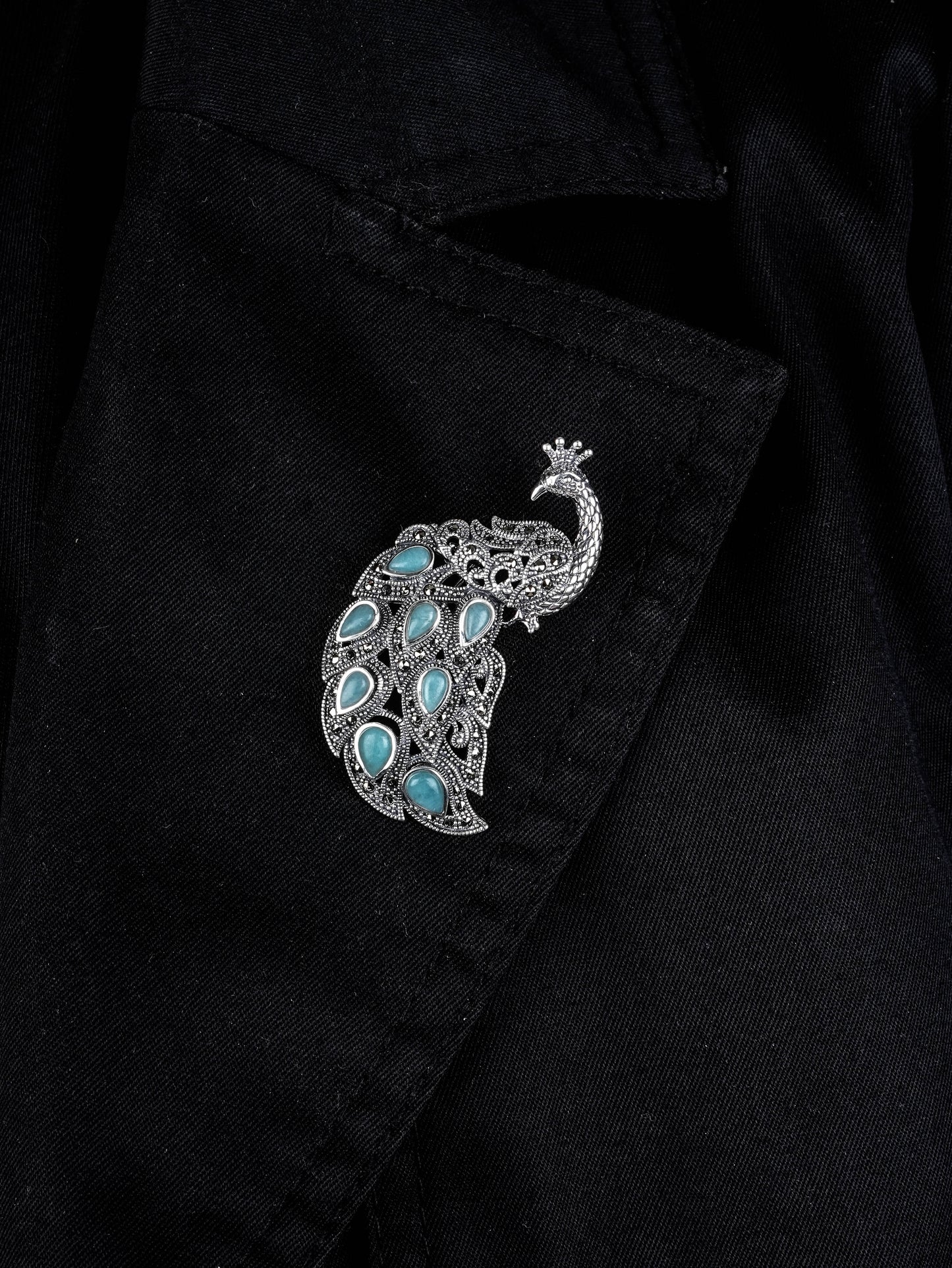 Majestic Peacock Turquoise Marcasite Pendant