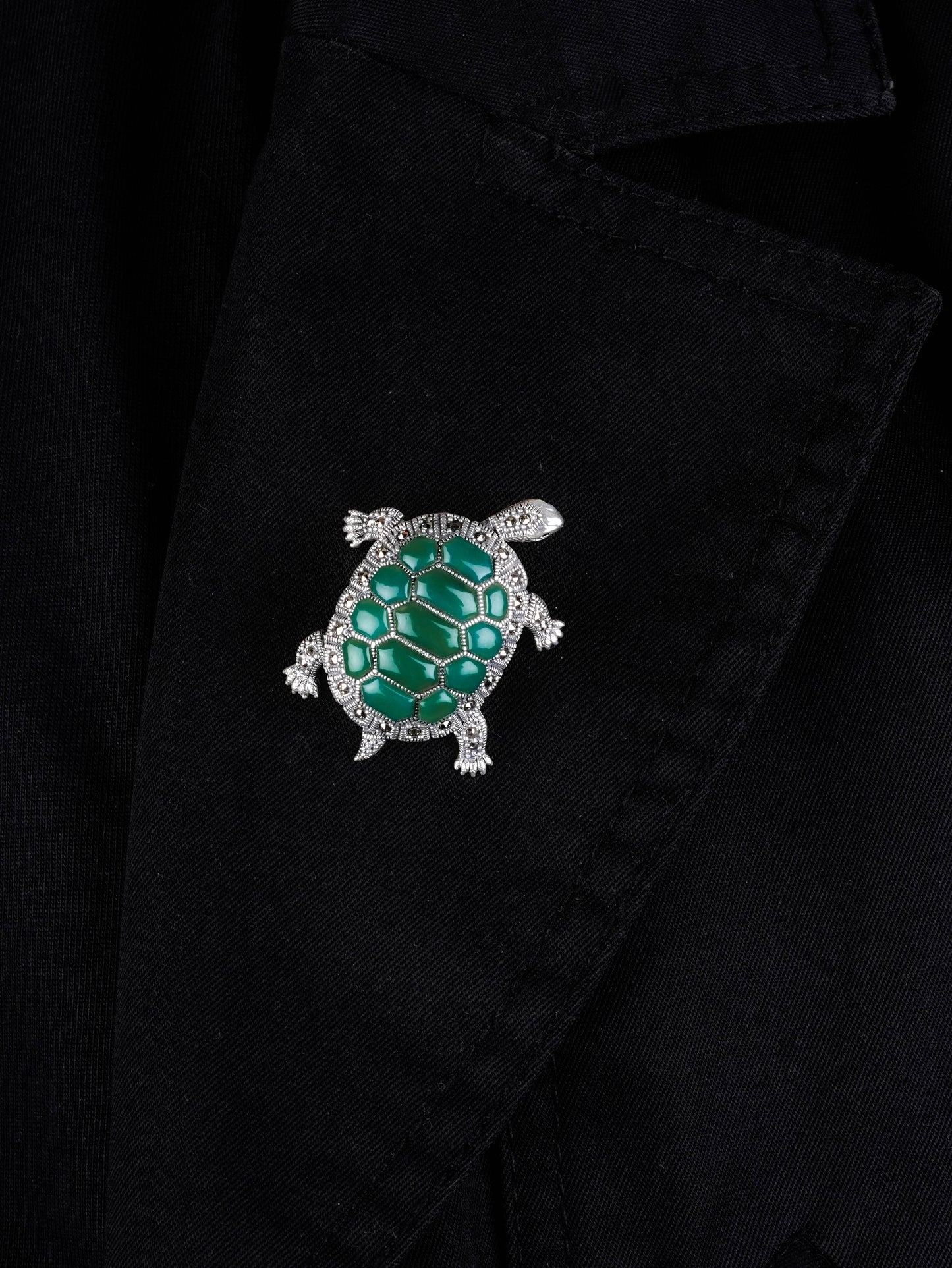 Timeless Journey: Green Onyx Turtle Brooch Cum Pendant