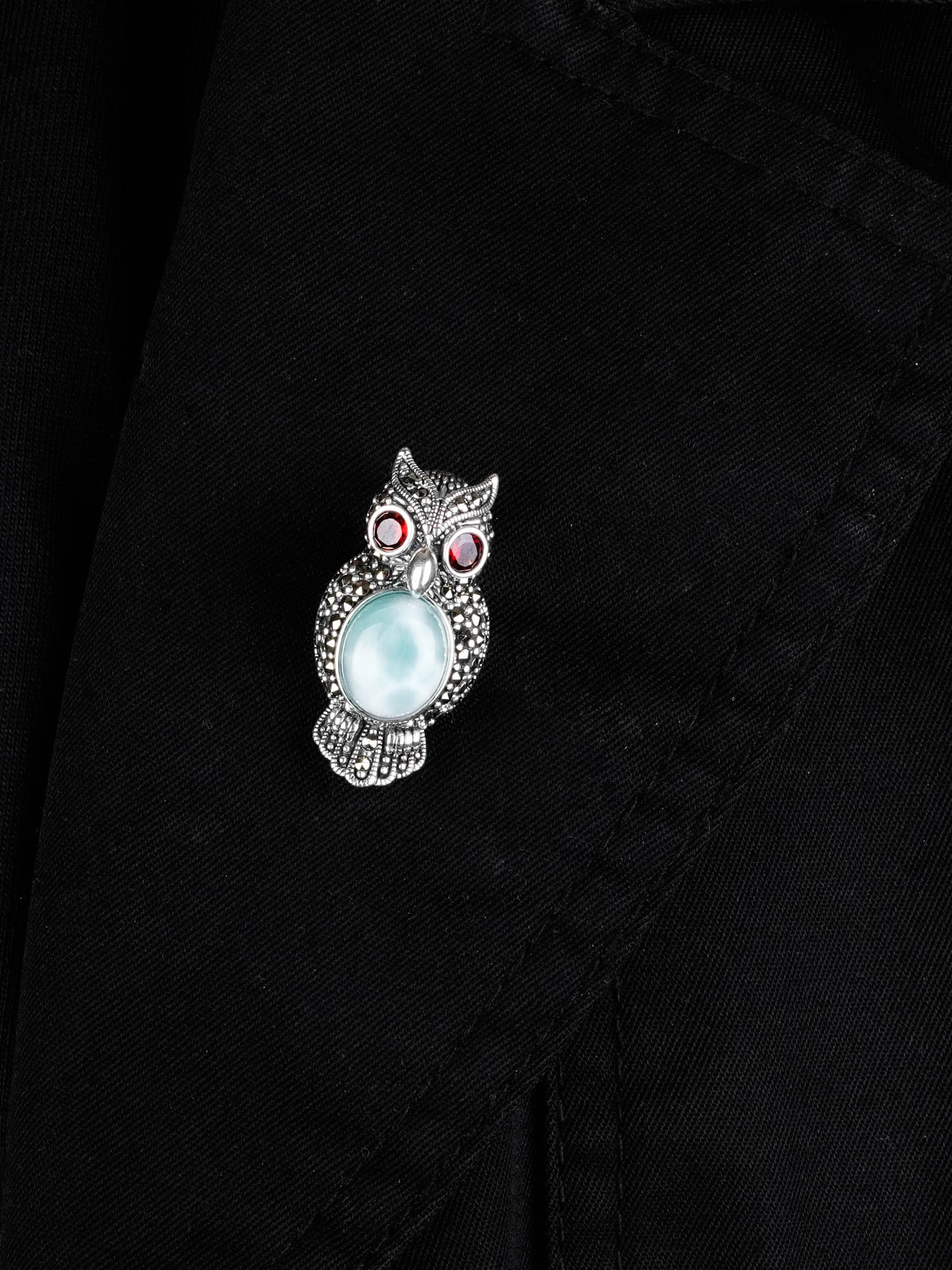 Ocean Heart Owl: Silver Marcasite Brooch Cum Pendant