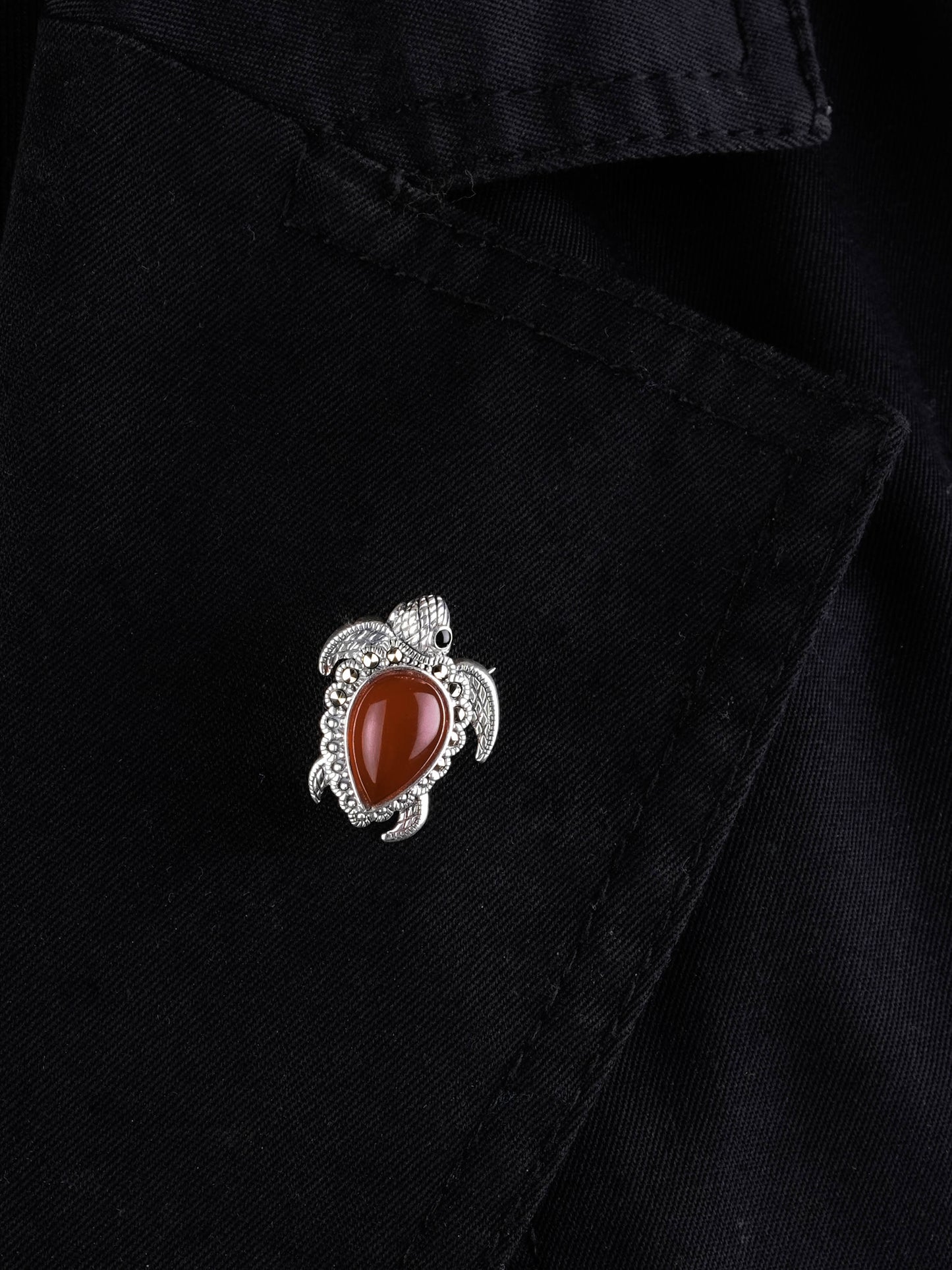 Victorian Carnelian Turtle Silver Pendant Cum Brooch