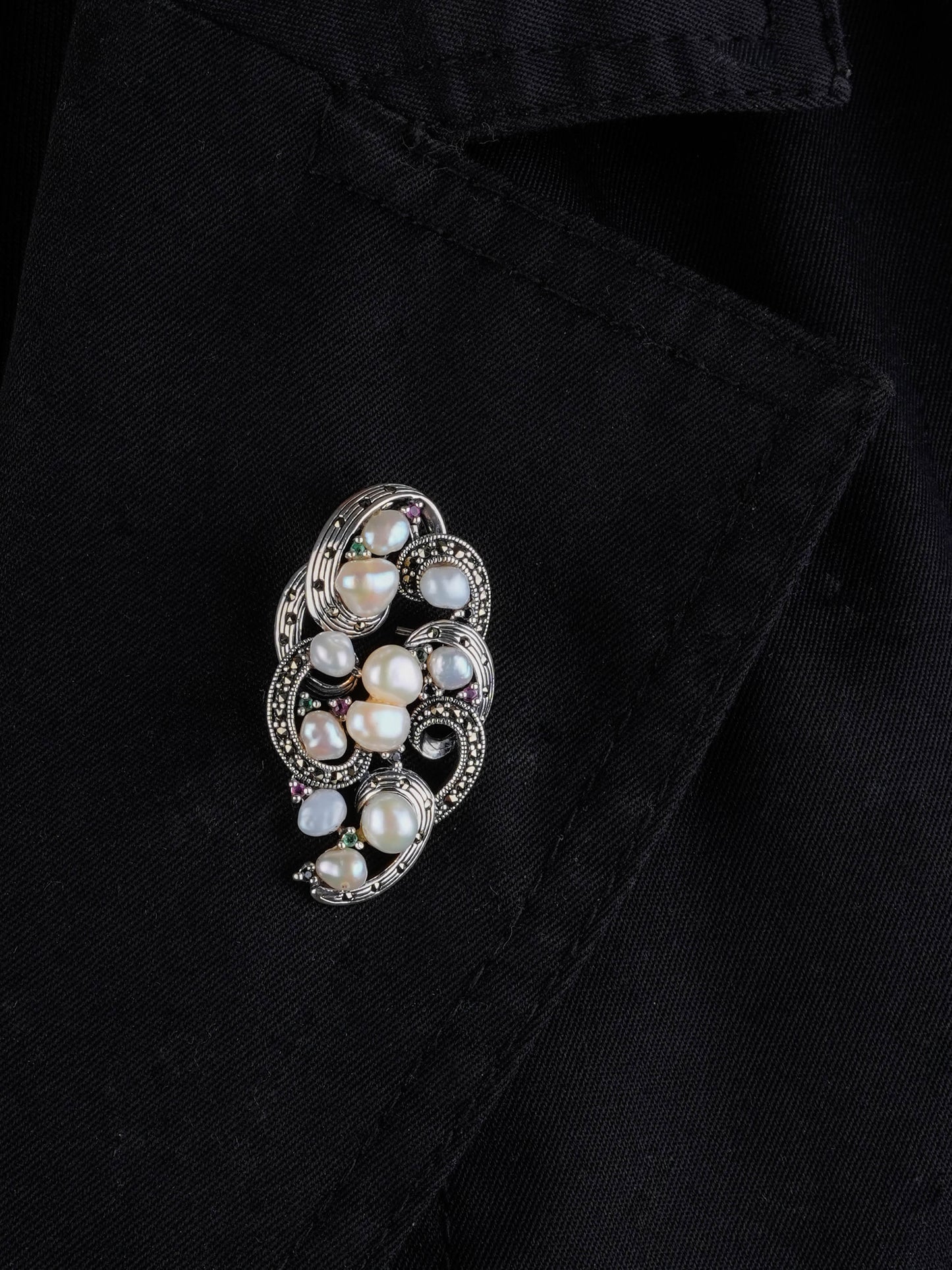 Dual Elegance Pearl and Marcasite Brooch-Pendant