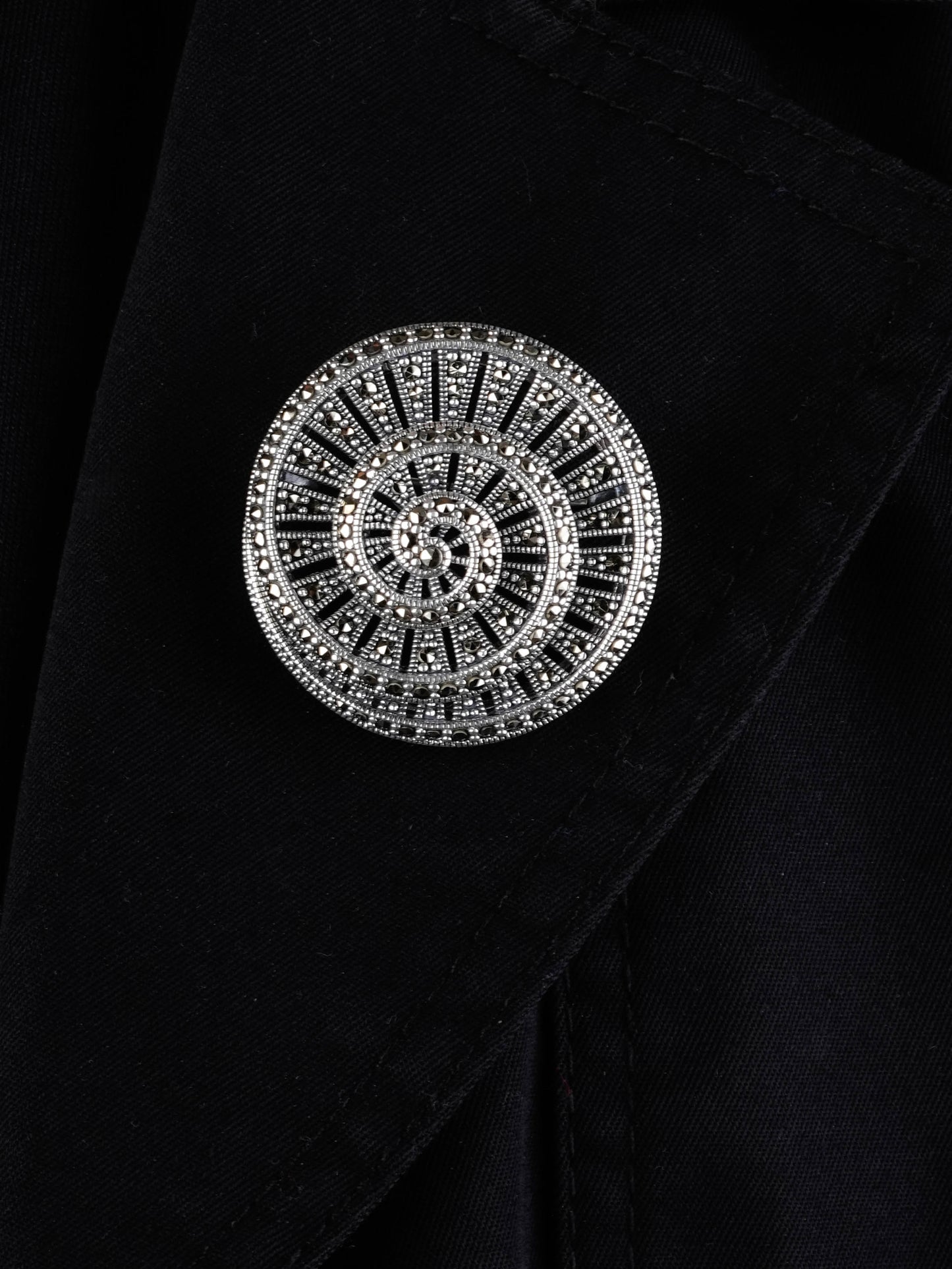 Marcasite Spiral Pendant - Sterling Silver Art Deco Necklace