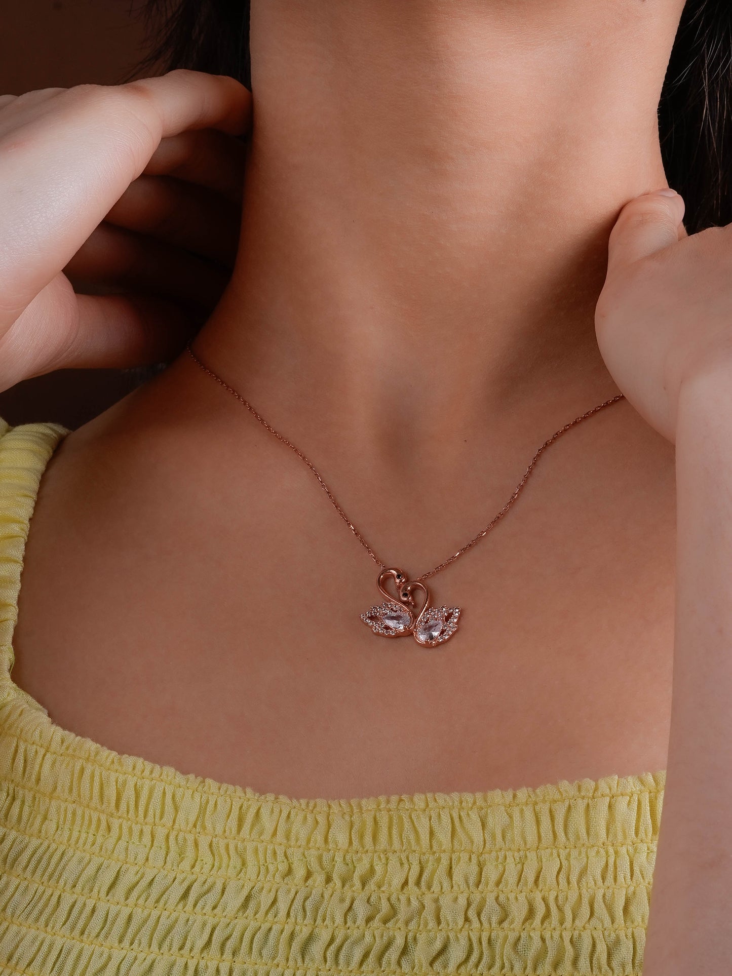 Love Birds Rose Gold Plated Silver Necklace