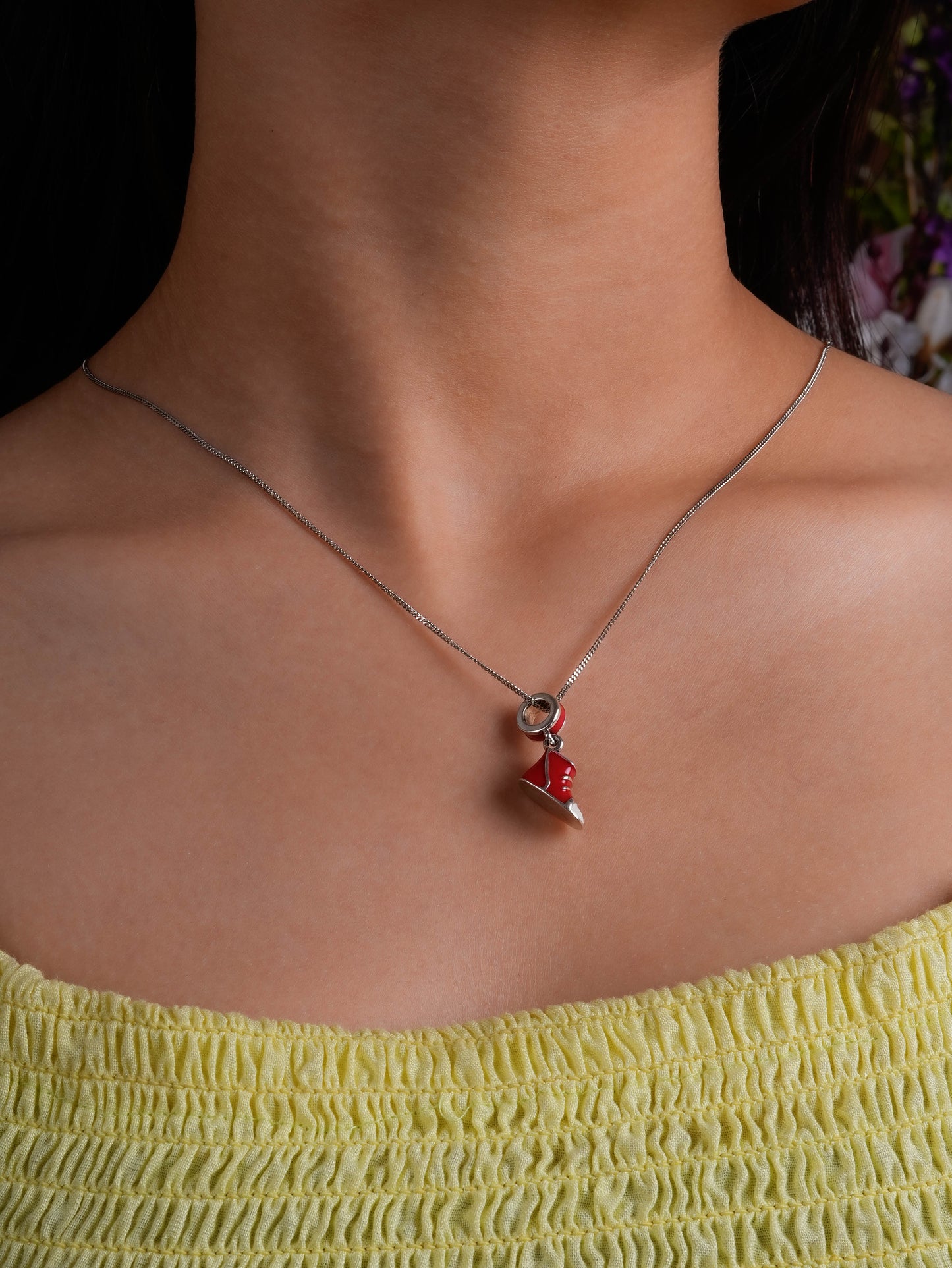 Red Sneaker Silver Pendant Necklace