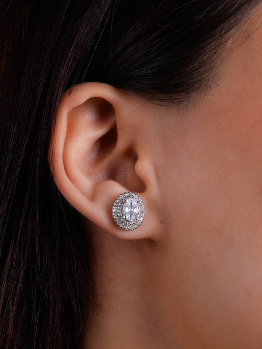 Oval Solitaire Studs In Silver