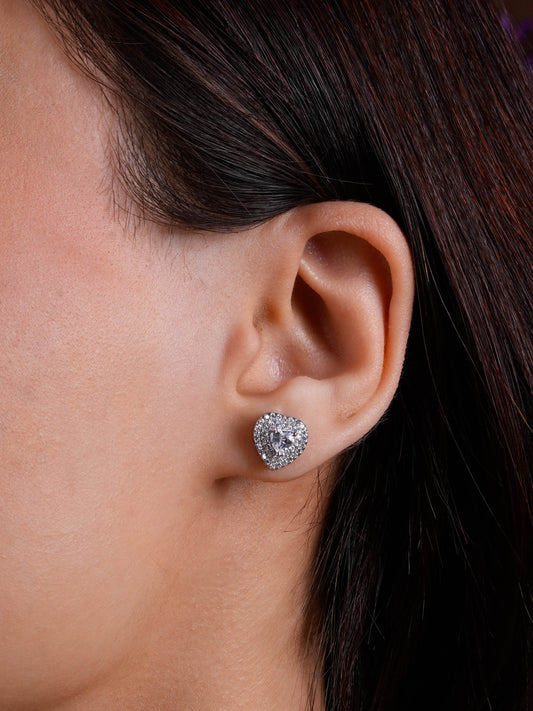 Heart Solitaire Studs In Silver