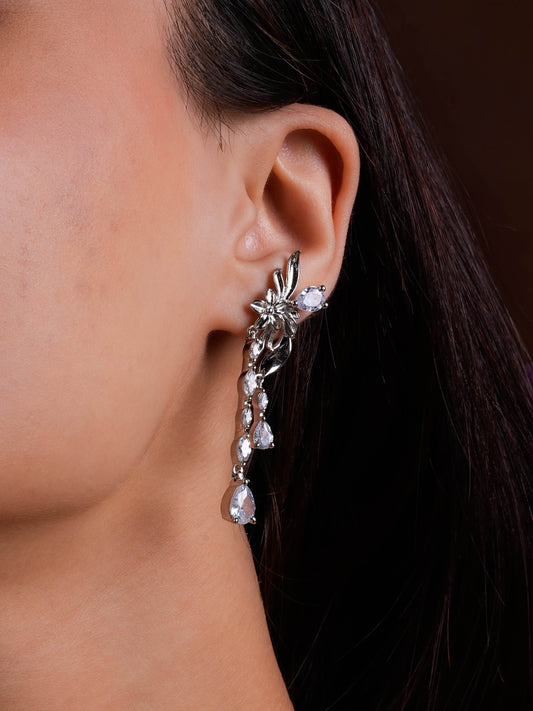 Rain Drops Silver And Cubic Zirconia Earrings