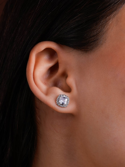 Princess Cut Solitaire Studs In Silver