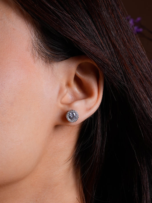 European Style Solitaire Studs In Silver