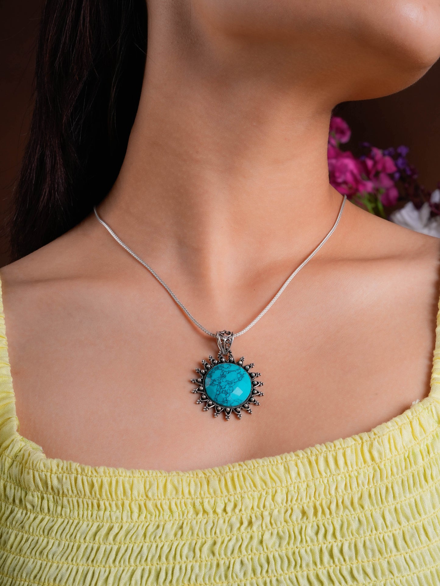 Blooming Flower Turquoise Stone Pendant