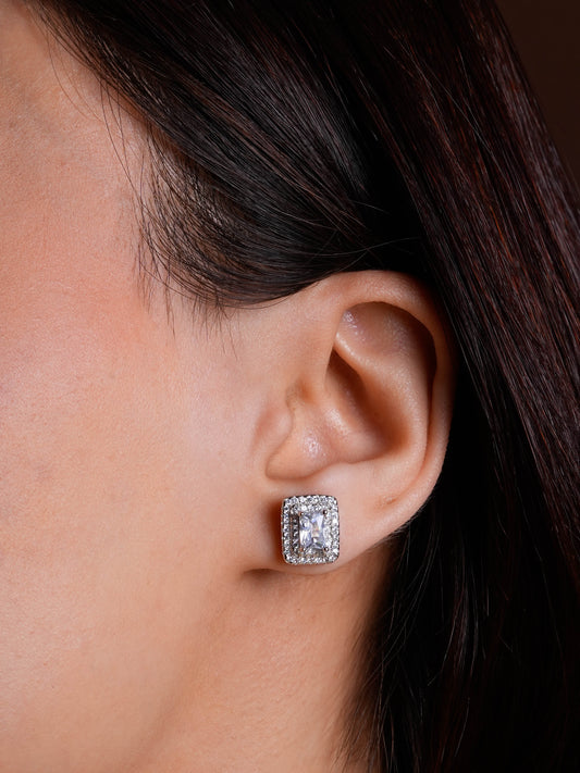 Radiant Solitaire Studs In Silver