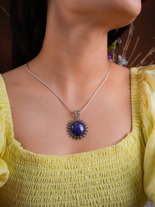 Blooming Flower Lapis Lazuli Stone Pendant