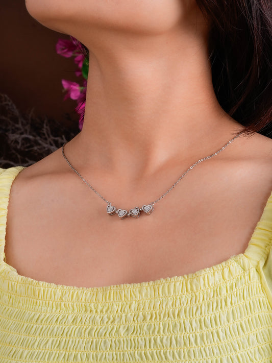 Silver String Of Hearts Necklace