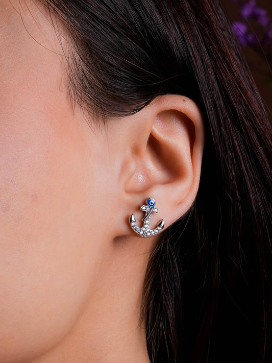 Anchor Zircon With Evil Eye Studs