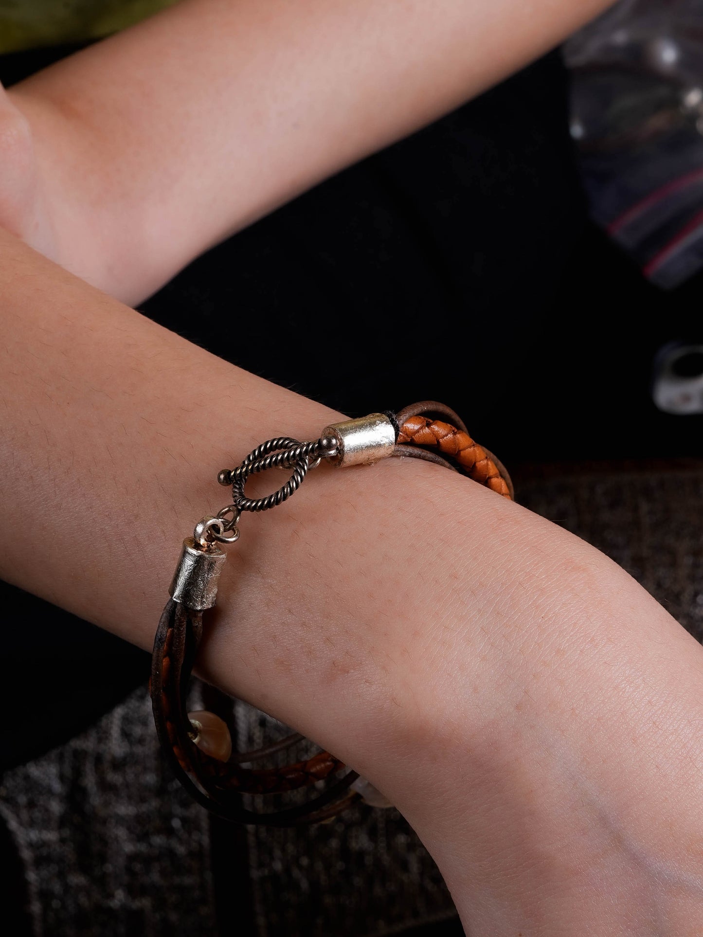 Boho Bliss Braided Leather Silver Bracelet