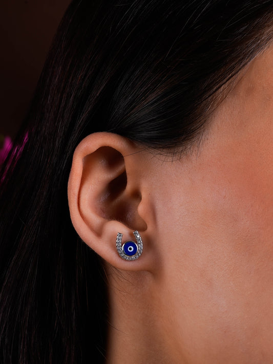 Horse Shoe Evil Eye Silver Studs
