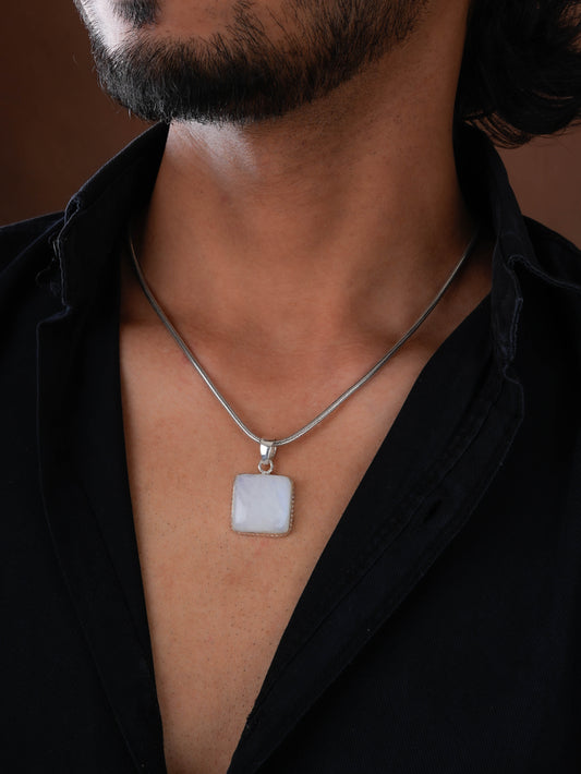 Moonstone Square Silver Pendant