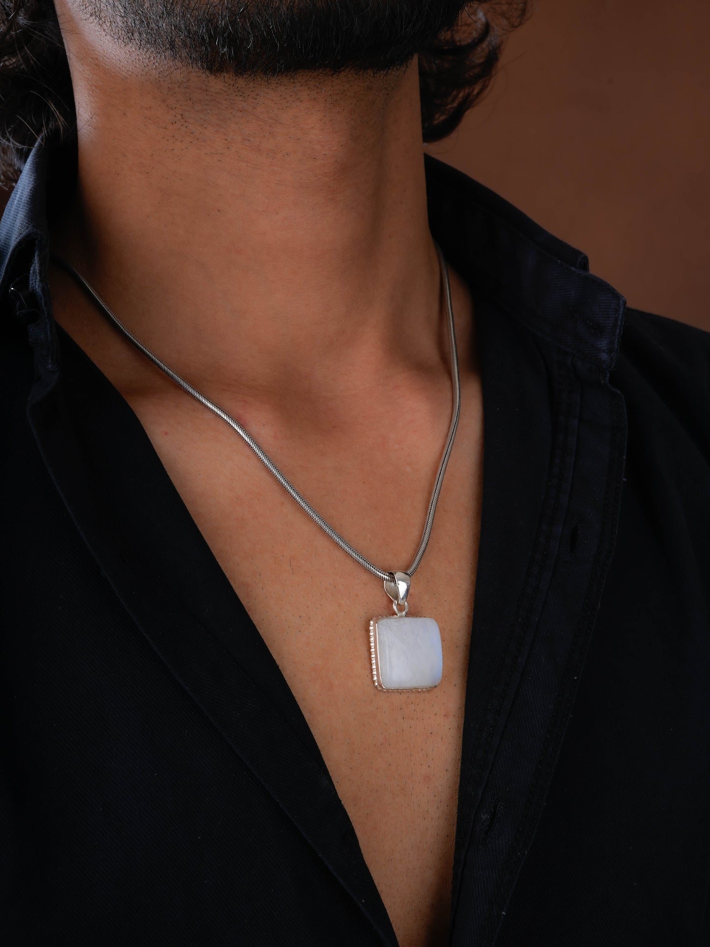 Moonstone Square Silver Pendant