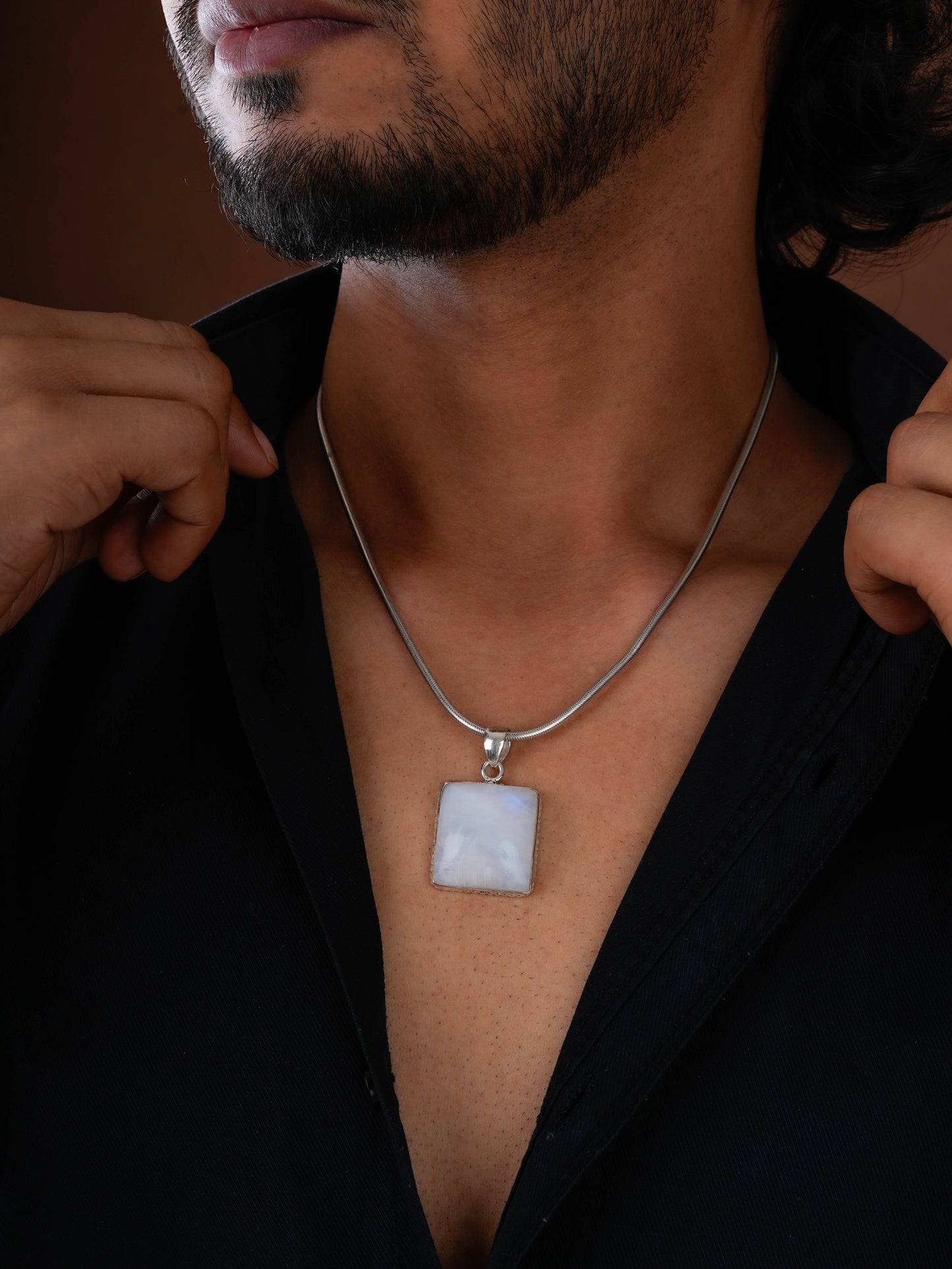 Moonstone Square Silver Pendant