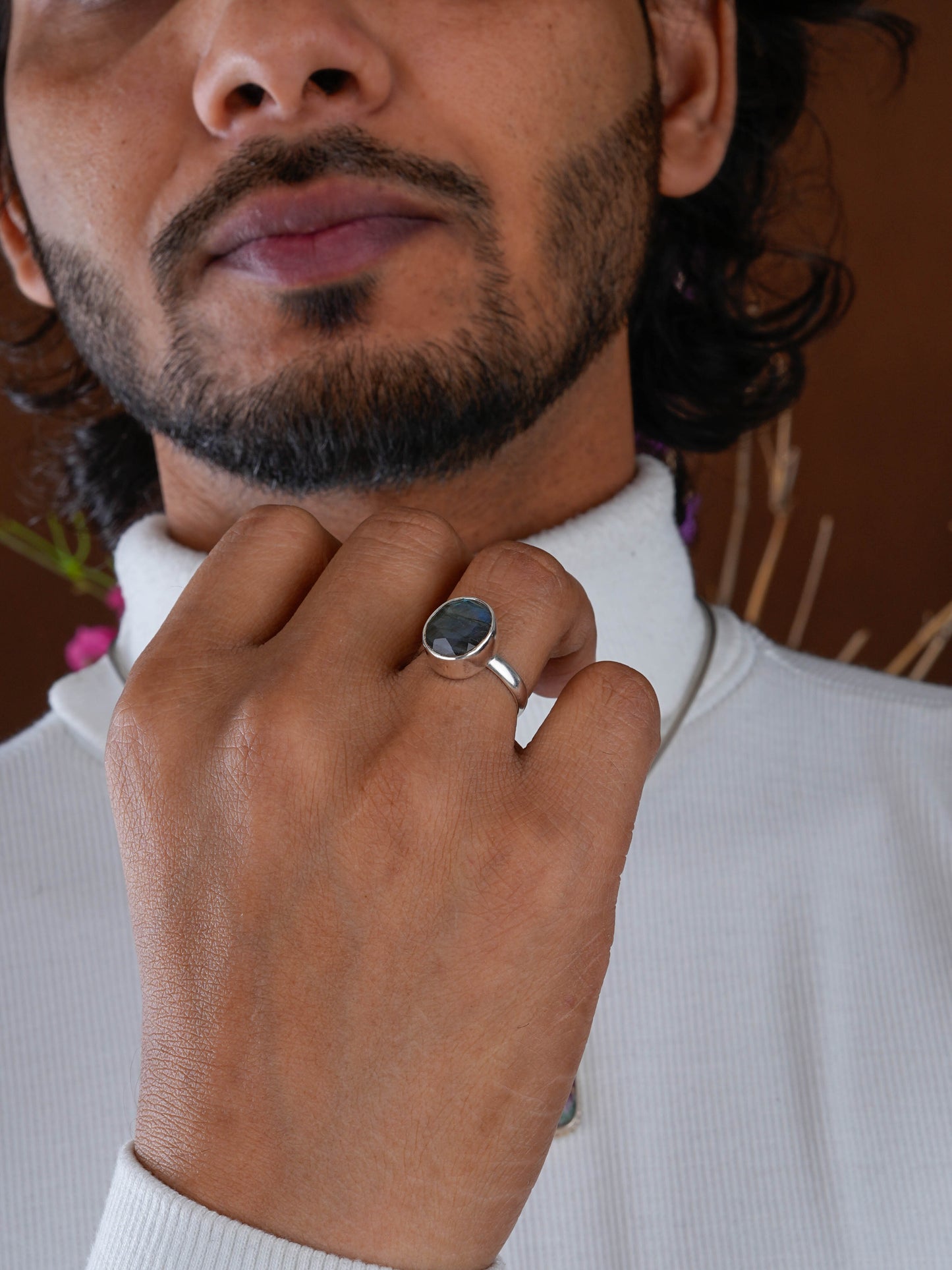 Labradorite Silver Adjustable Ring