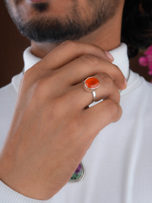 Carnelian Silver Adjustable Ring