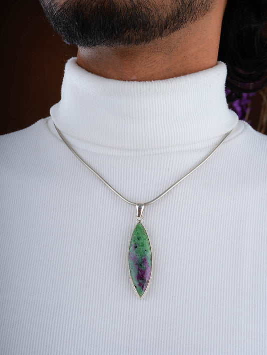 Marquise Ruby Zoisite Silver Pendant