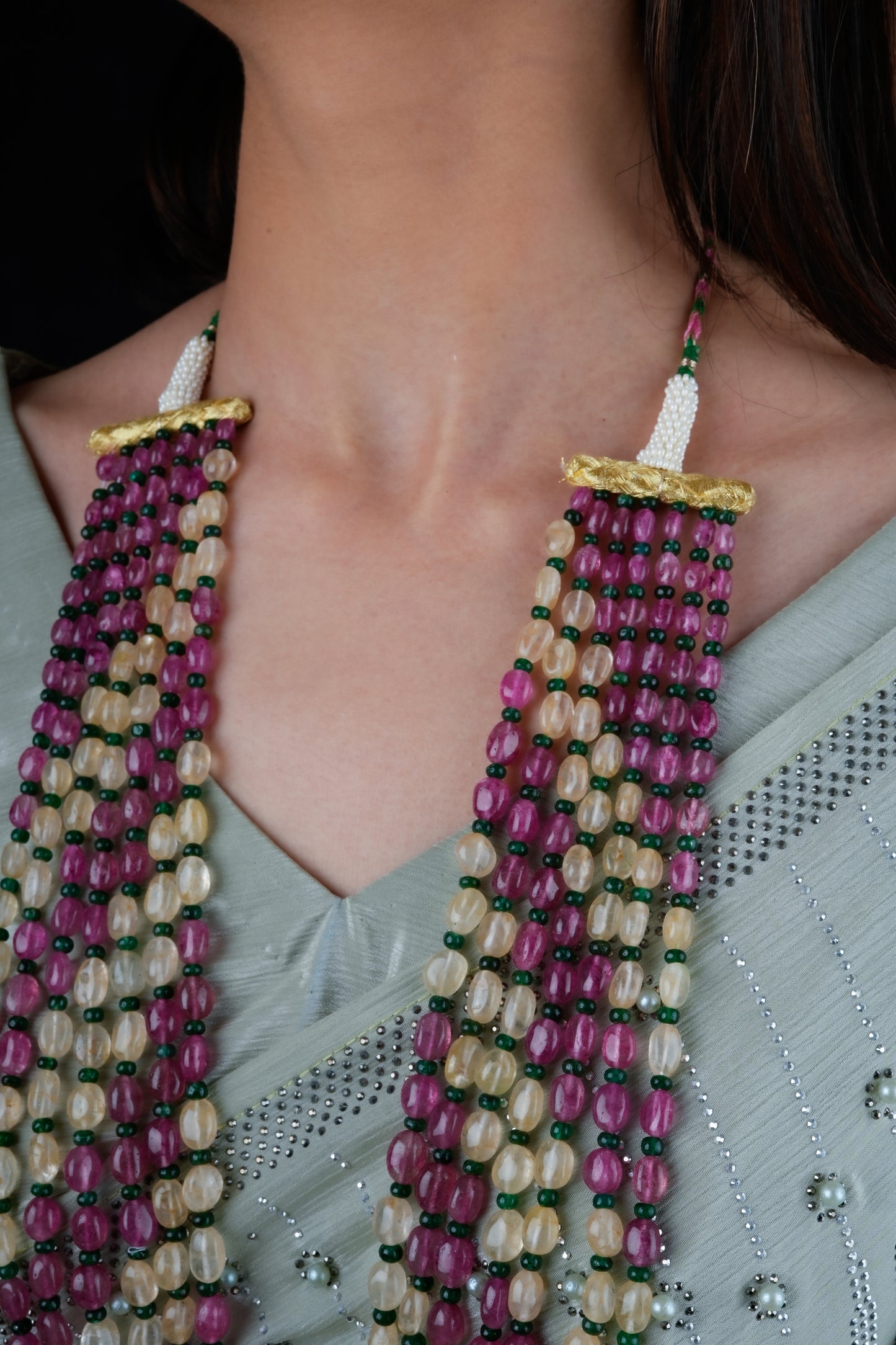 Topaz, Ruby, Emerald Multi Layered Necklace