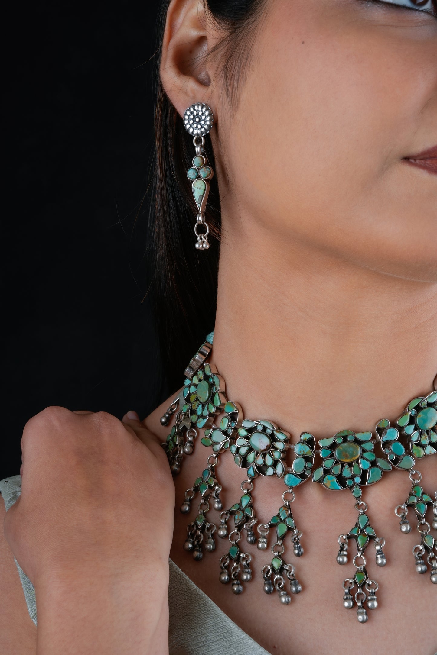 Handcrafted Vintage Style Turquoise Silver Set