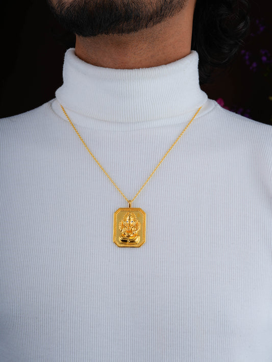 Vakratunda Ganesha Goldplated Silver Pendant with Chain