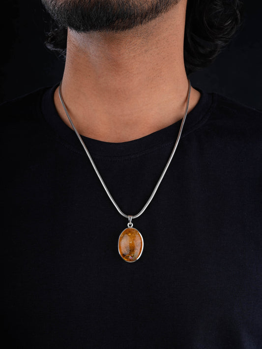 Natural Citrine Oval Silver Pendant