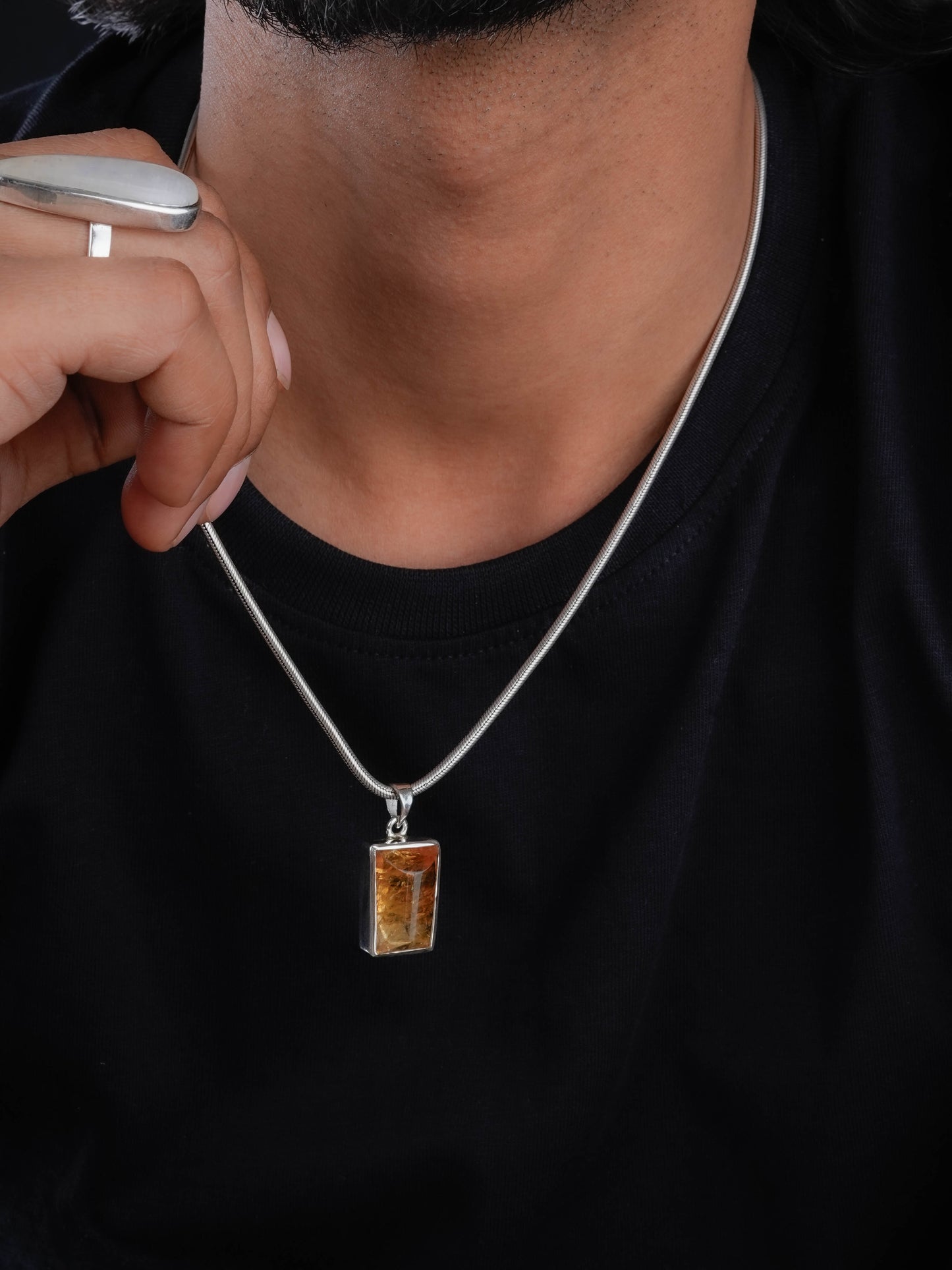 Natural Citrine Rectangular Pendant