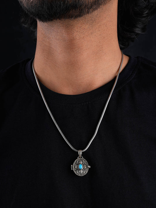 Turquoise Studded Silver Taweez Pendant