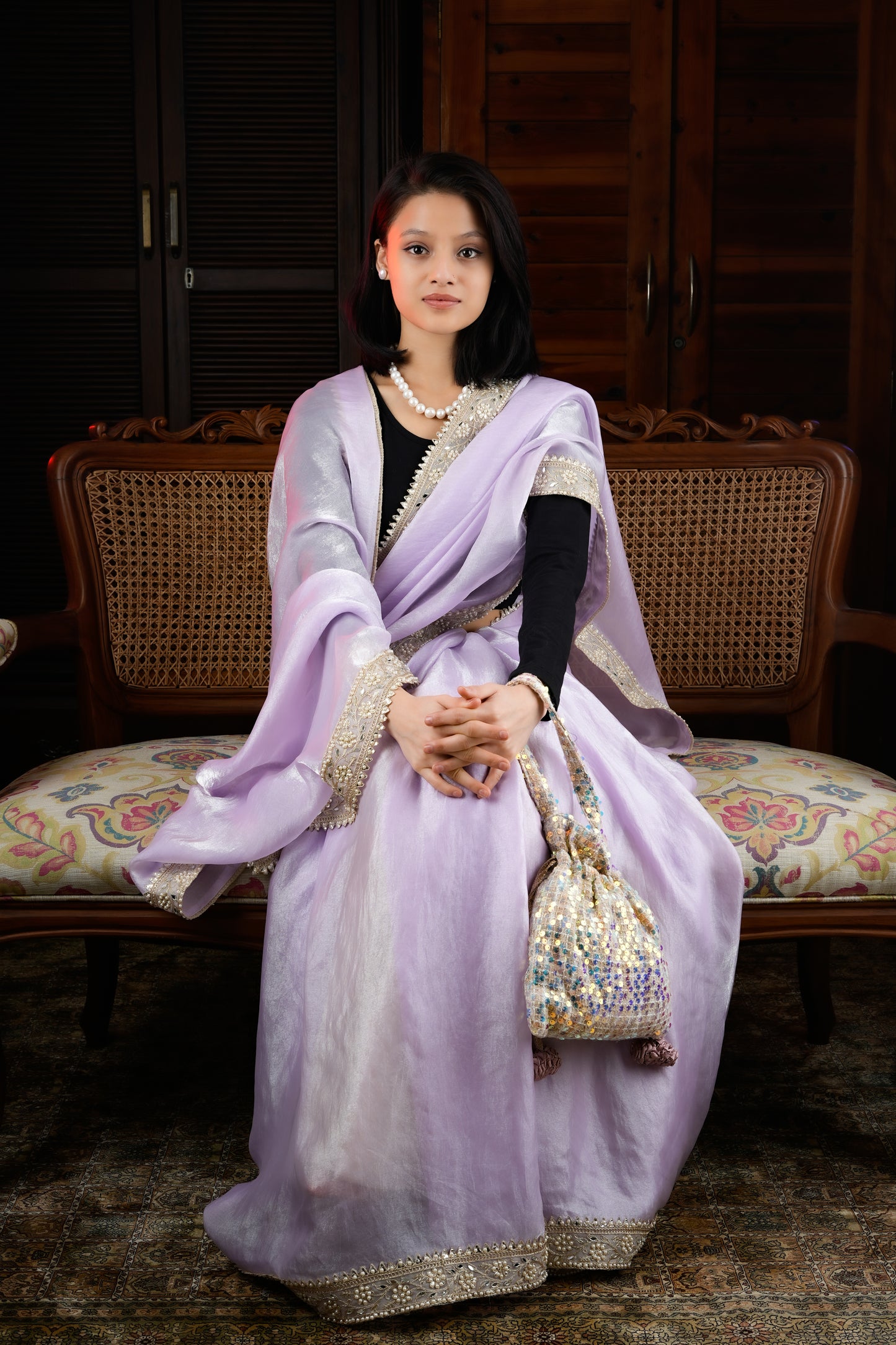 Totapari Lavender Sequinned Saree