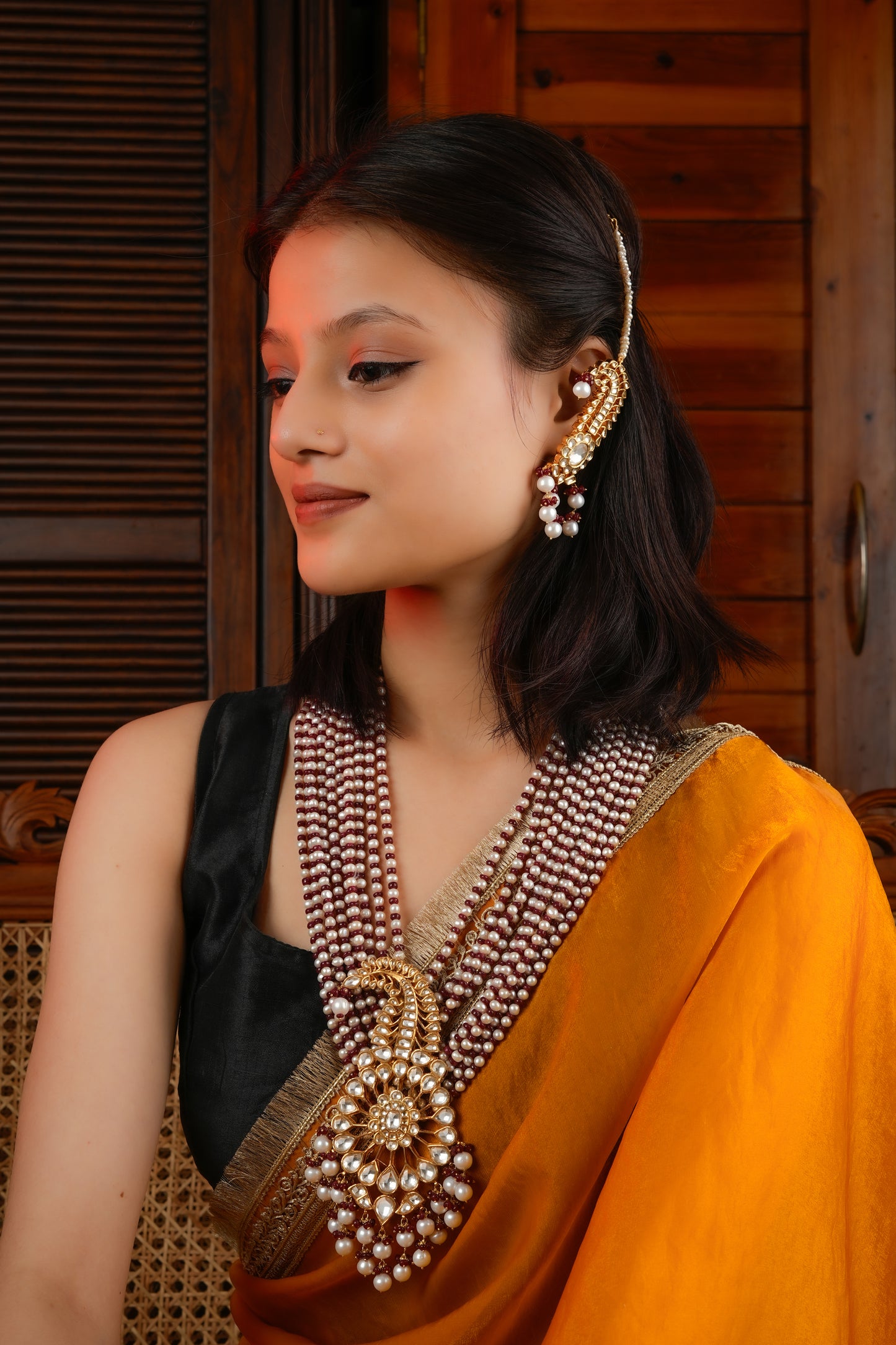 Royal Ruby Pearl Kundan Necklace Set