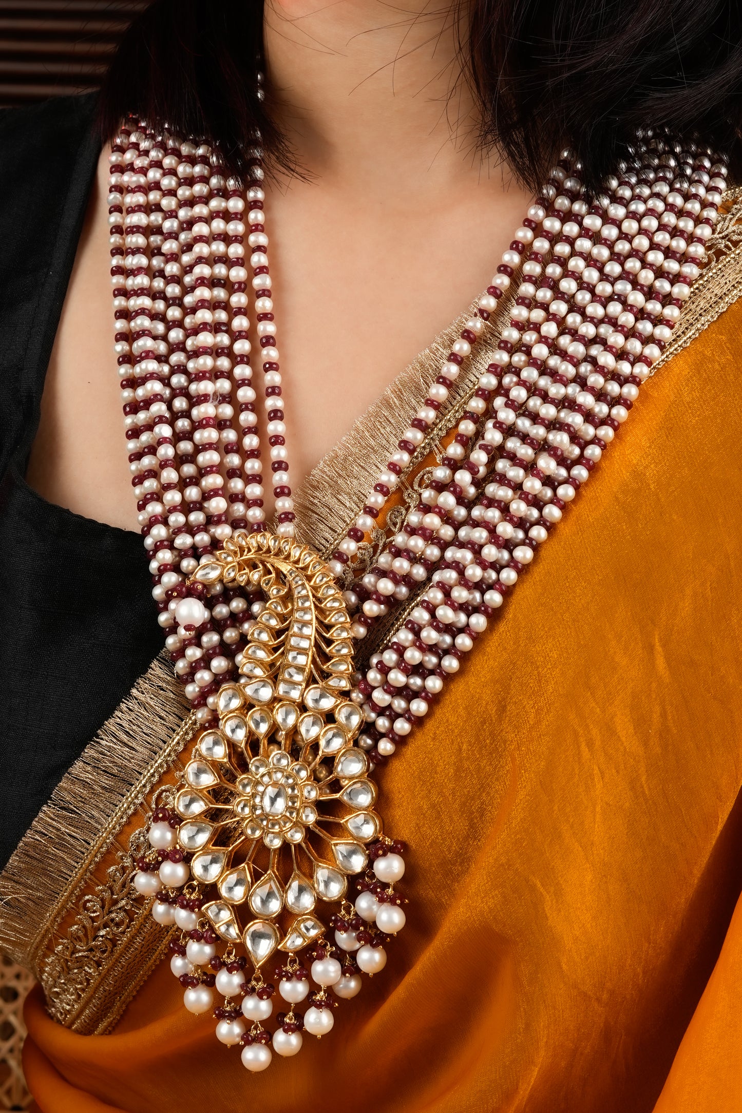 Royal Ruby Pearl Kundan Necklace Set
