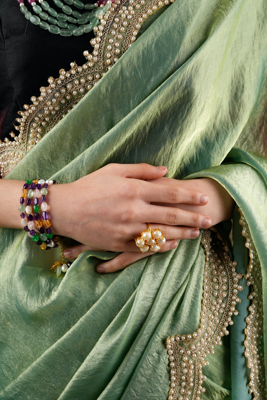 Totapari Pistachio Green Sequinned Saree