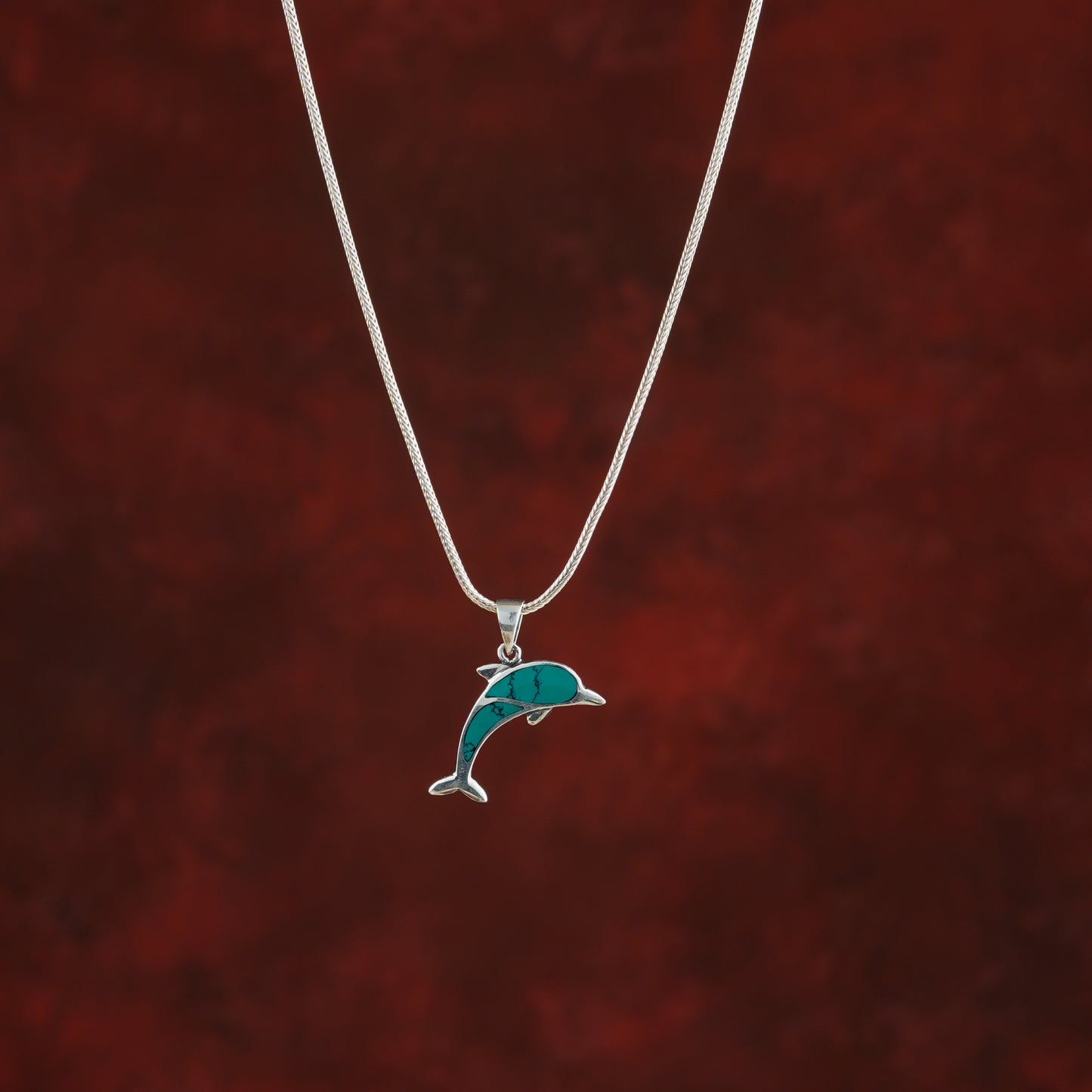 Teal Dolphins in Silver And Blue Opal