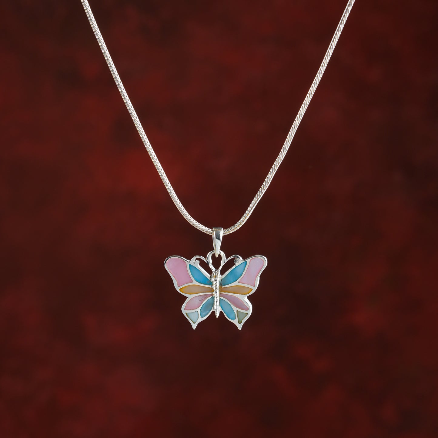 Rainbow MOP And Silver Butterfly Pendant
