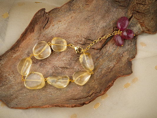 Citrine Tumbles With Strawberry Quartz Bunch Bracelet