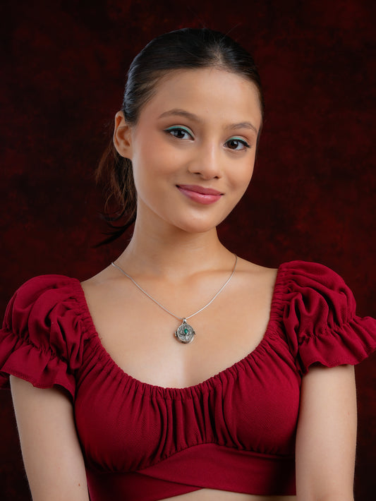 Malachite Studded Silver Taweez Pendant