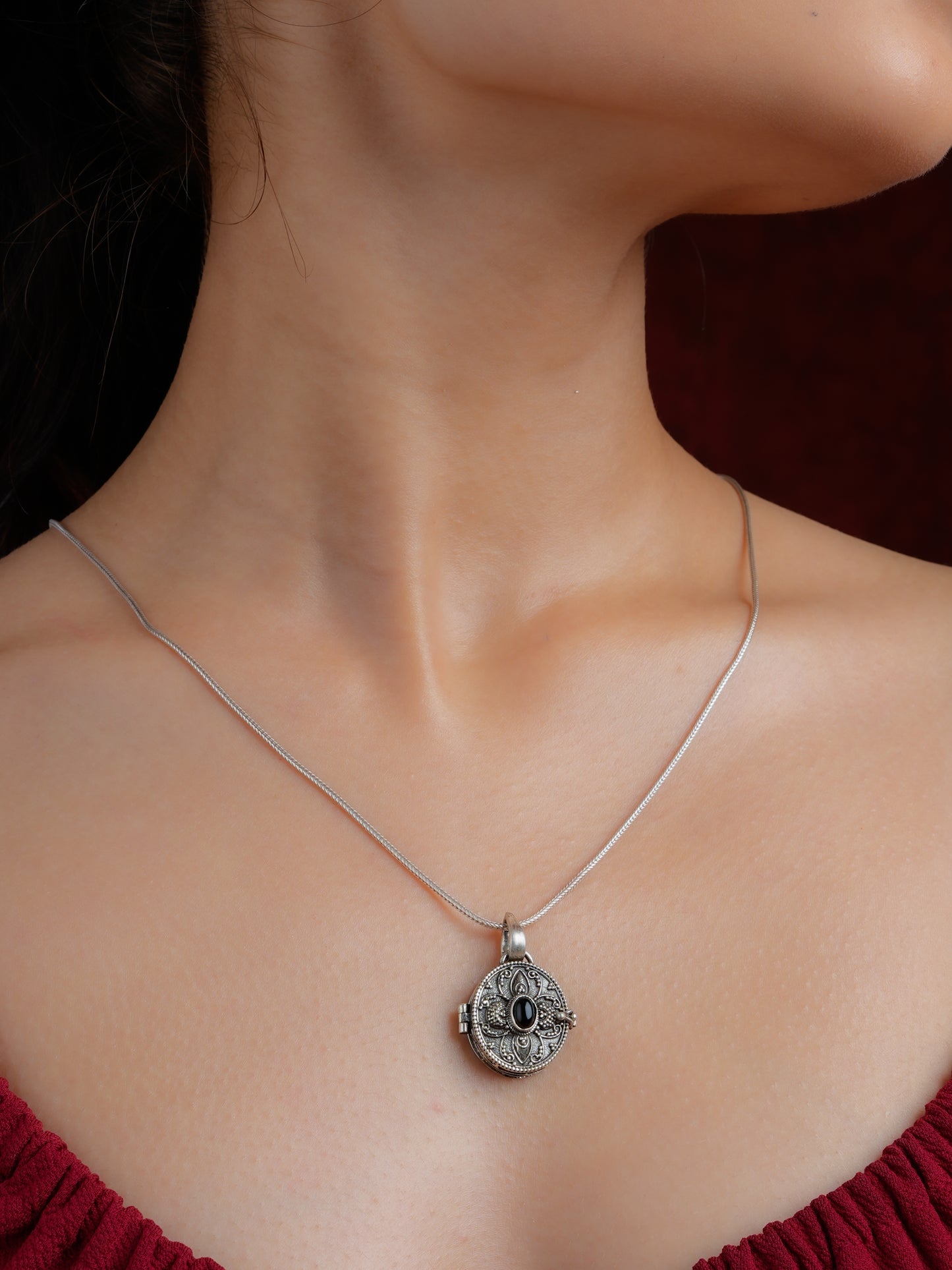 Black Onyx Silver Taweez Pendant