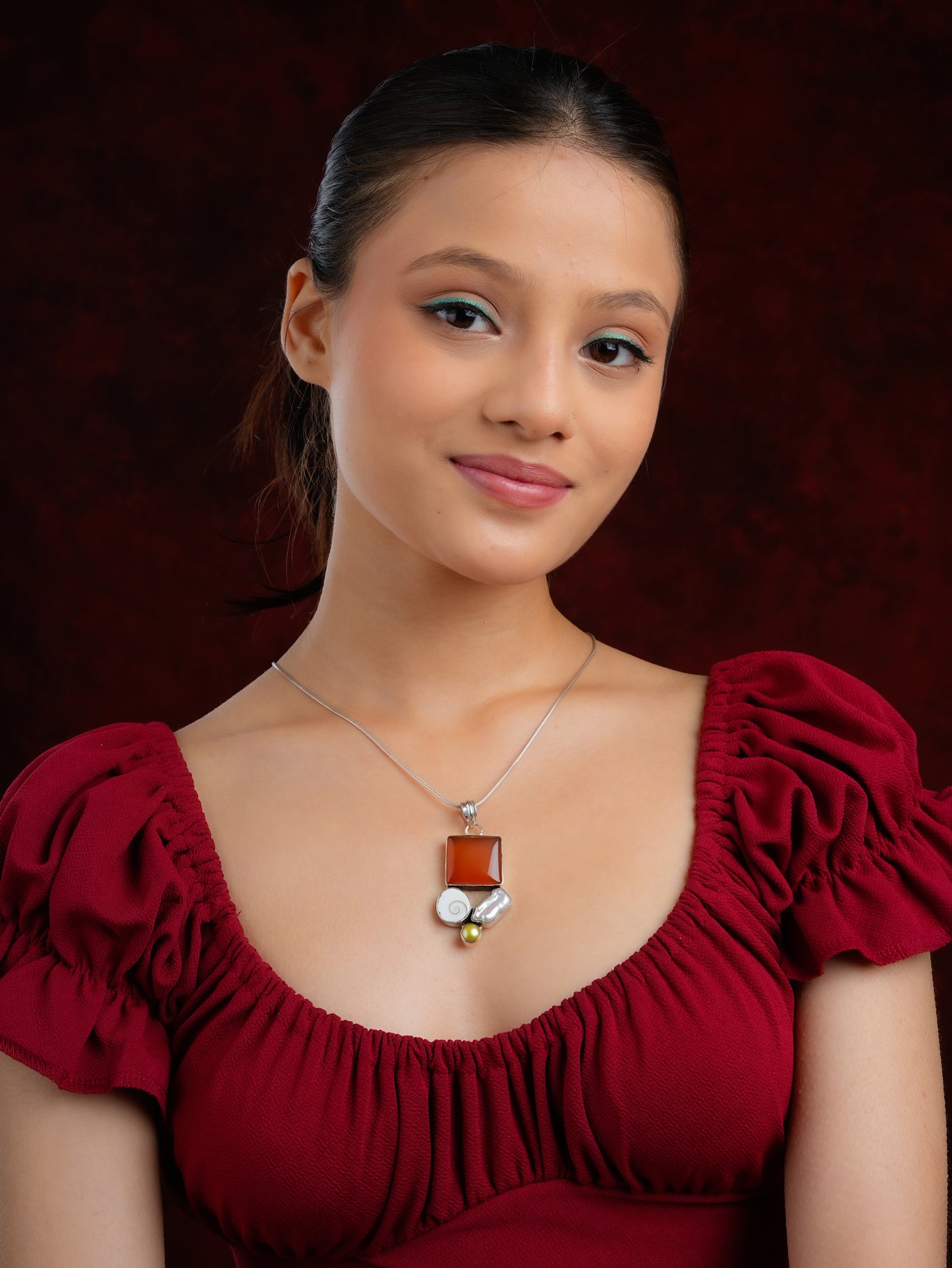Carnelian Pearl Gomati Chakra Silver Pendant