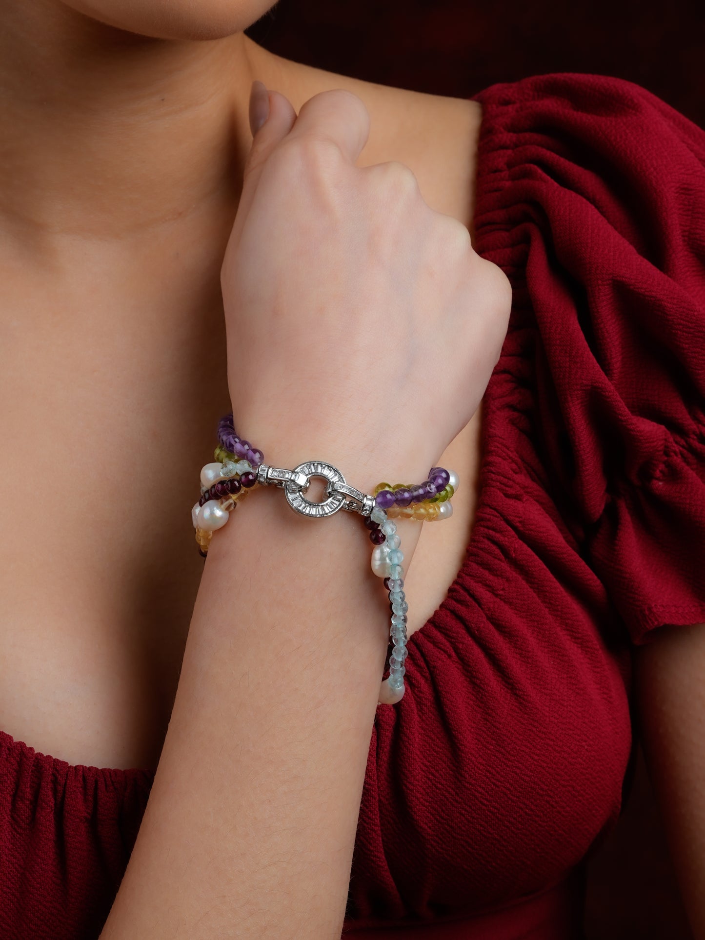 Multi Stone Pearls Bracelet