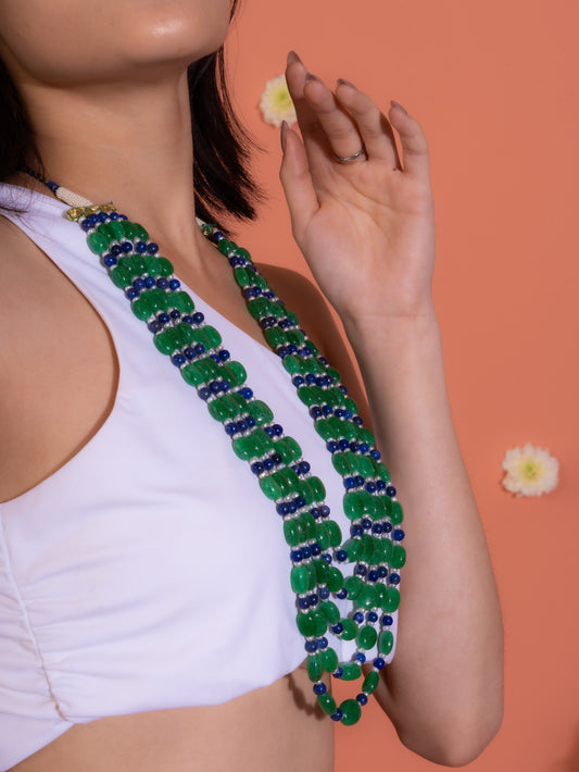 Green Quartz Lapis And Freshwater Pearls Multi Layered Necklace