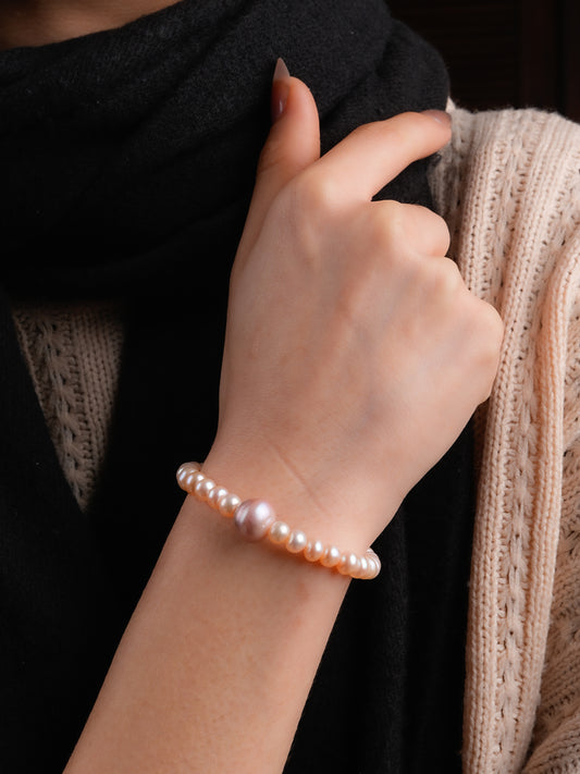Peach Pearls Silver Bracelet