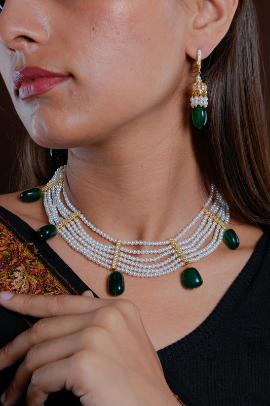Emerald Drops Vaijayanti Layered Pearls Set