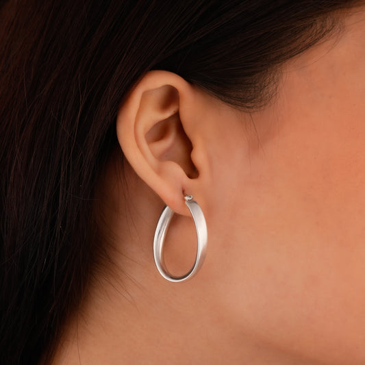 Oval Ribbon Silver Hoops