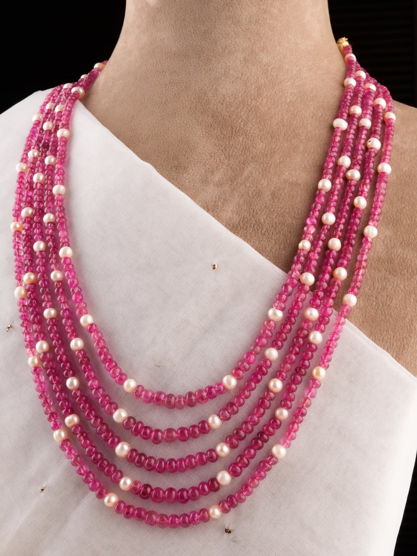 Ruby Red Quartz And Pearls Necklace