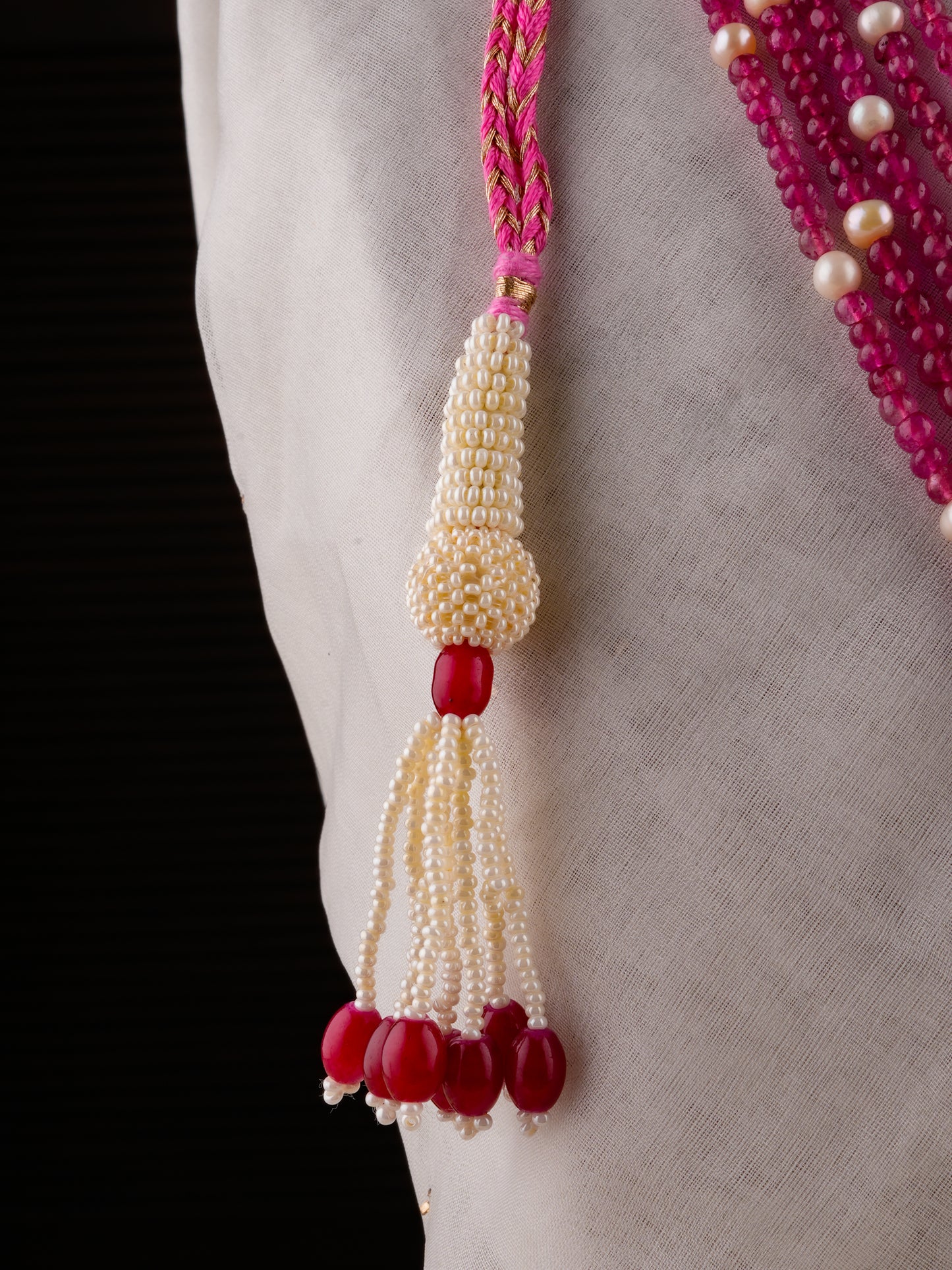 Ruby Red Quartz And Pearls Necklace