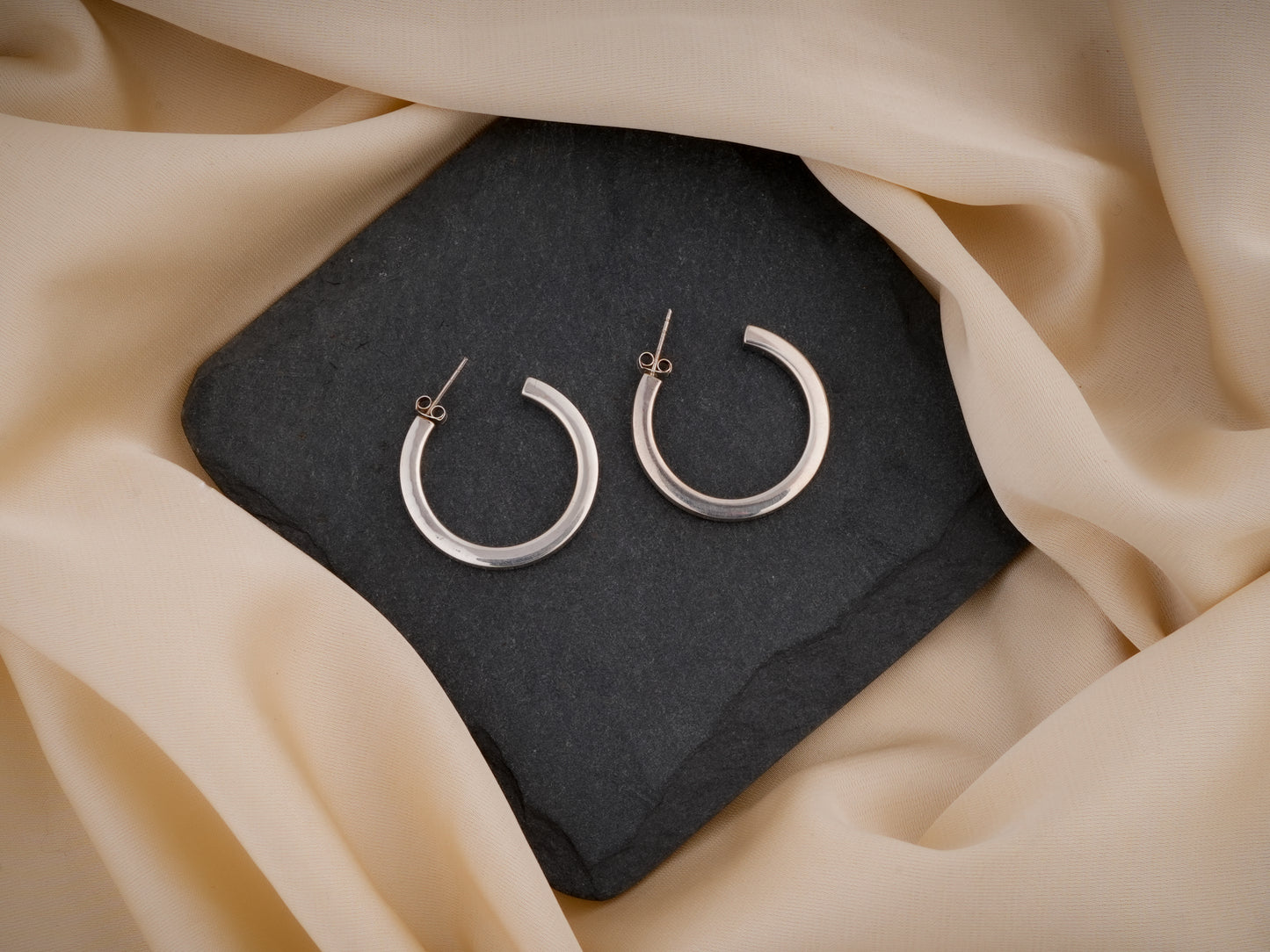 Open Round Silver Hoops
